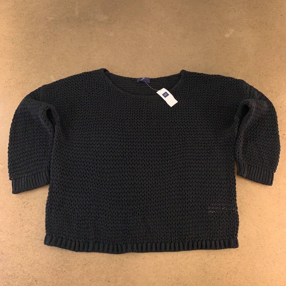 Gap Womens Cropped Sweater Black Short Sleeve Crew Neck Tight Knit Ribbed L New